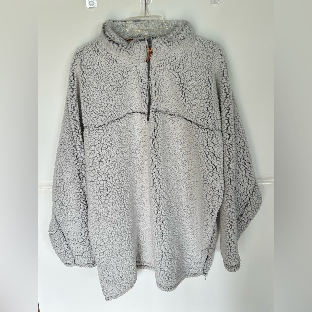 Blue Star Clothing Company woman’s LS Cozy Gray Sherpa Pullover with 1/4 zip